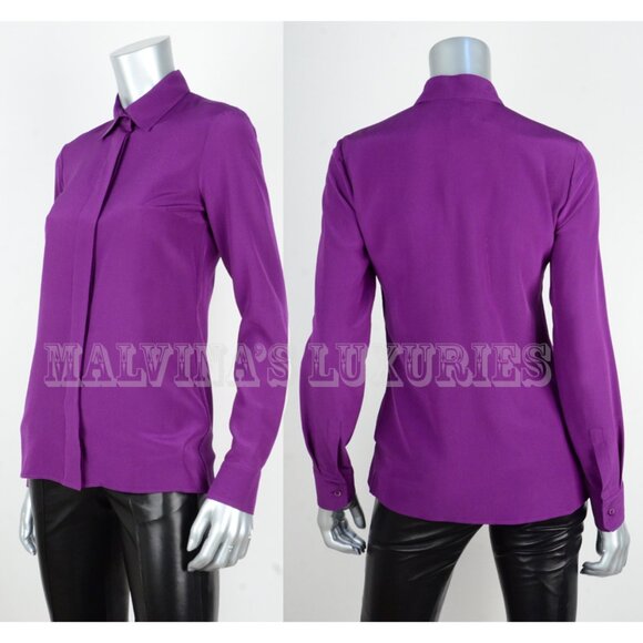 GUCCI SHIRT SILK CREPE DE CHINE BLOUSE VIOLET TOP REMOVABLE BOW - Picture 5 of 10